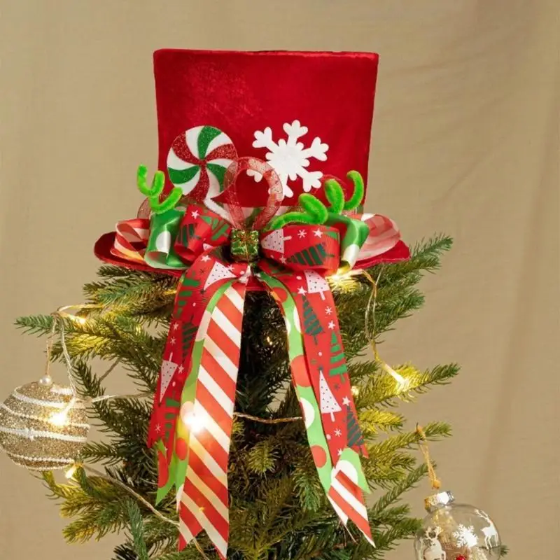 Festive Santa Hat Christmas Tree Toppers Headpiece Party Decoration Safe Fabric Family Christmas Celebration Accessory F3MD