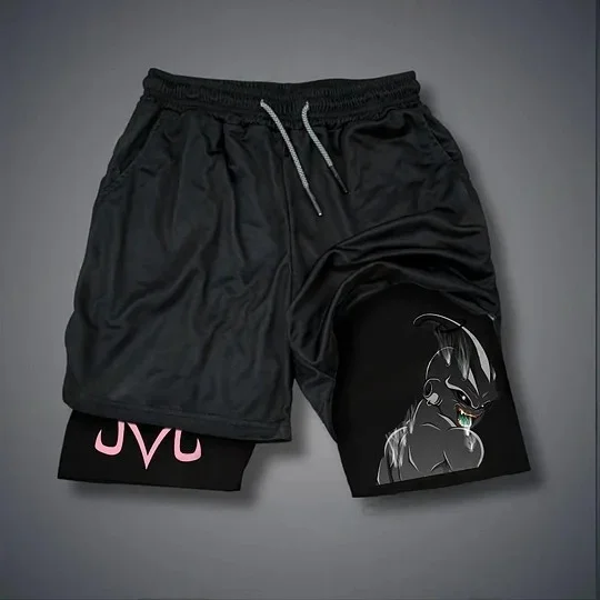 

2025 Official Dragon Ball Z Shorts - Goku Double Layer Breathable Sports Shorts for Men, Y2K Loose Fit for Casual & Workout