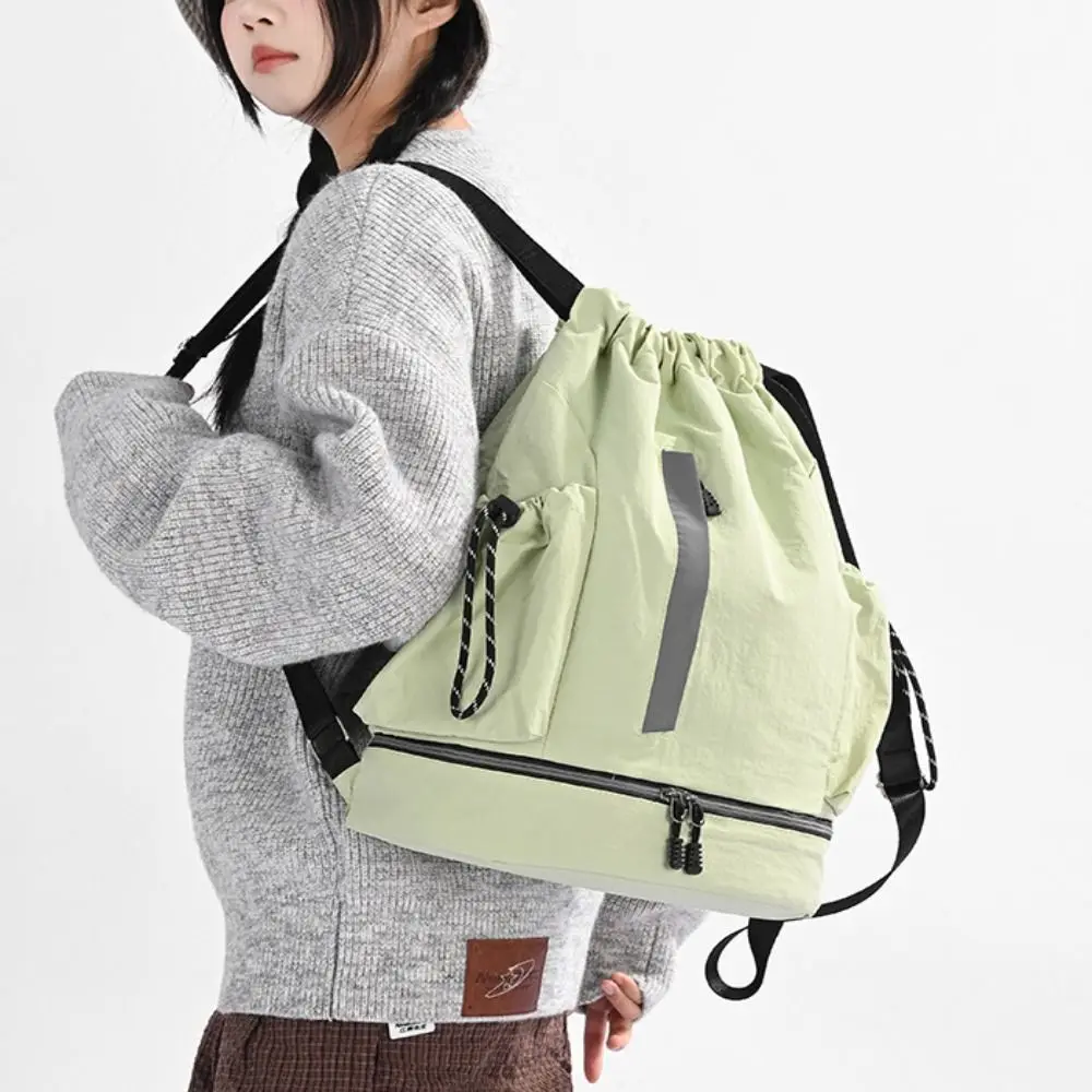 Large Capacity Drawstring Backpack Multi Compartment Dry Wet Separation Basketball Bag Lightweight Shoe Compartment