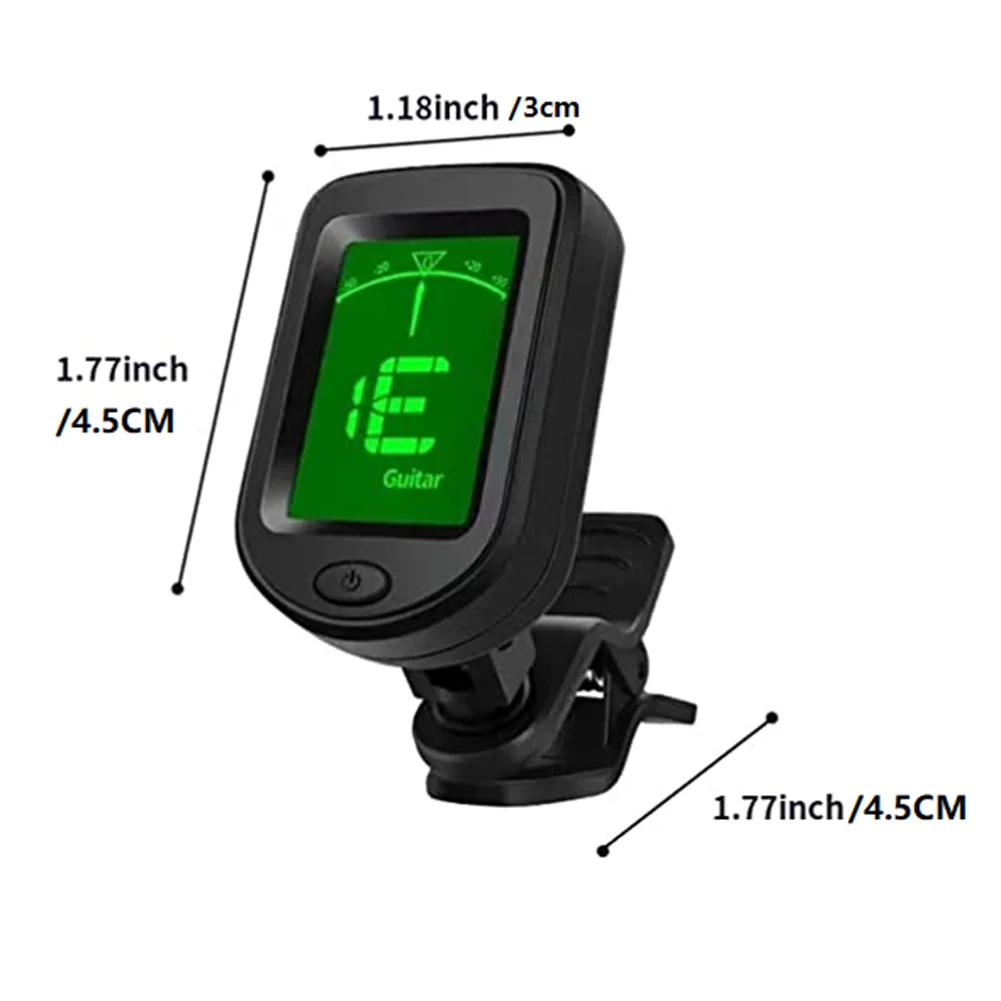 Tuner Nada Clip-On Digital Tampilan LCD Tuner Clip-On Baterai Tombol 3V untuk Mode Penyetelan Kromatik Gitar/Bass/Biola/Ukulele