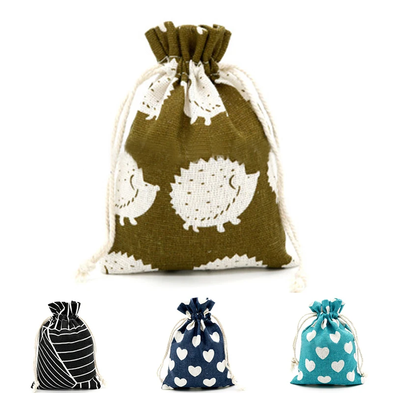 

1/5pc Linen Printed Cotton Gift Bags Drawstring Pouch Portable Storage Handbags Jewelry Storage Bag Wedding Party Candy Bag