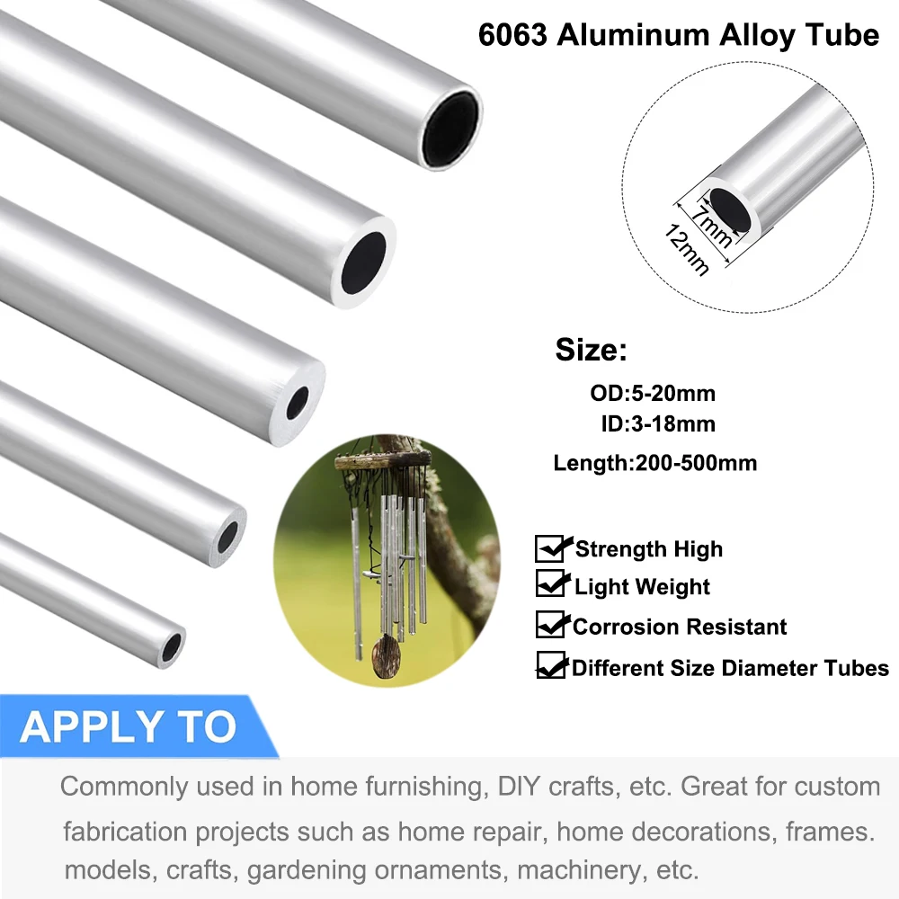 

Aluminium Pipe Thickness 0.5~3mm OD 5-20mm ID 3~18mm Straight 200mm~500mm Long Round 6063 Aluminum Alloy Tube