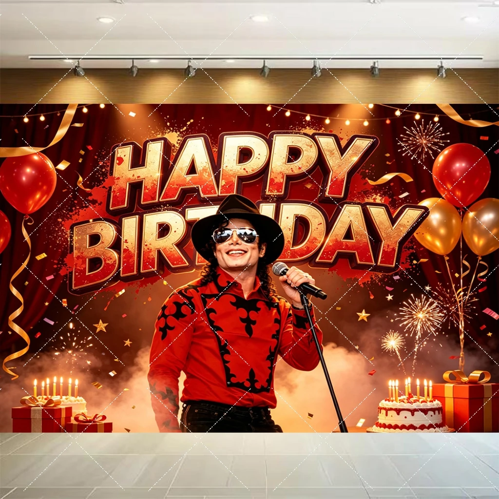 Michael J-Jackson Geburtstags-Tischdekorations-Set: Teller, Becher, Ballon, Cupcake-Topper, Popmusik-Sänger-Hintergrund, Partyzubehör für Erwachsene – Detail 8