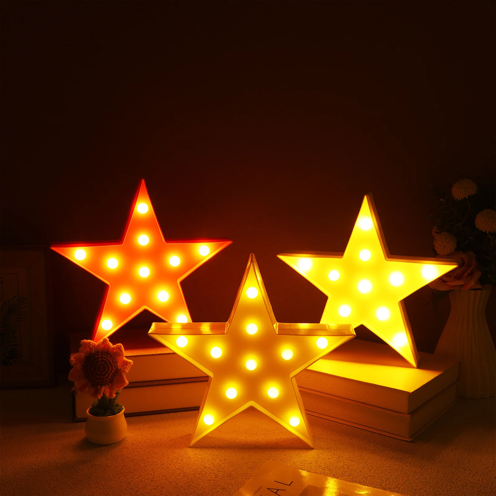 

3 pcs Rainbow Pentagram Lights: Led Star Marquee Sign For Party Wedding Decor Indoor Outdoor Night Light, Shelf Decoration