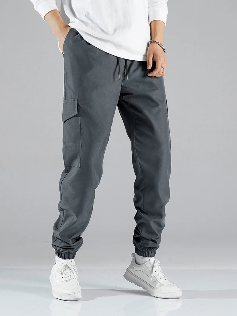

Men's Lightweight Polyester Cargo Jogger Pants Elastic Waist Drawstring Multi Pocket Casual Streetwear Jogging Trousers