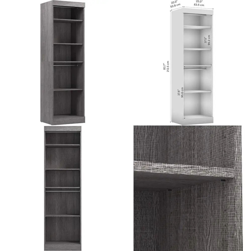 ระบบจัดระเบียบตู้เสื้อผ้าสำหรับห้องนอน ห้องเก็บของ ทางเข้าบ้าน ห้องครัว - 25W สีเทาเปลือกไม้ โซลูชั่นประหยัดพื้นที่สำหรับตู้เสื้อผ้า