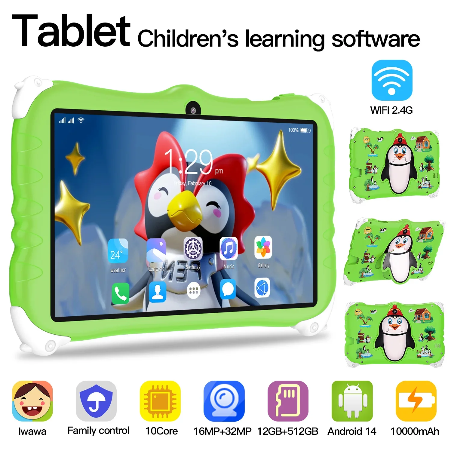 

New Children's Tablet Mini C95 Android14 Learning Tablet For Kids Gift HD Screen Dual Cameras Wifi Software Installed Tablet PC