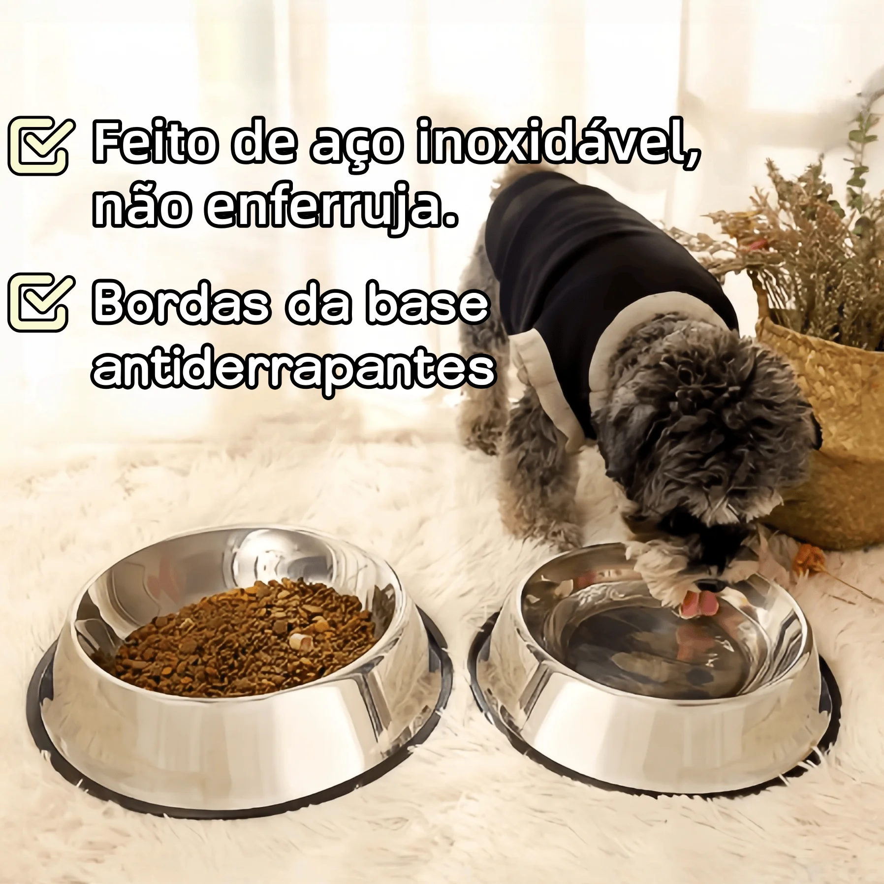 Comedouro ou Bebedouro Inox Para Pet Cachorro Gato e Outros com Base Antiderrapante– 150ml a 1400ml