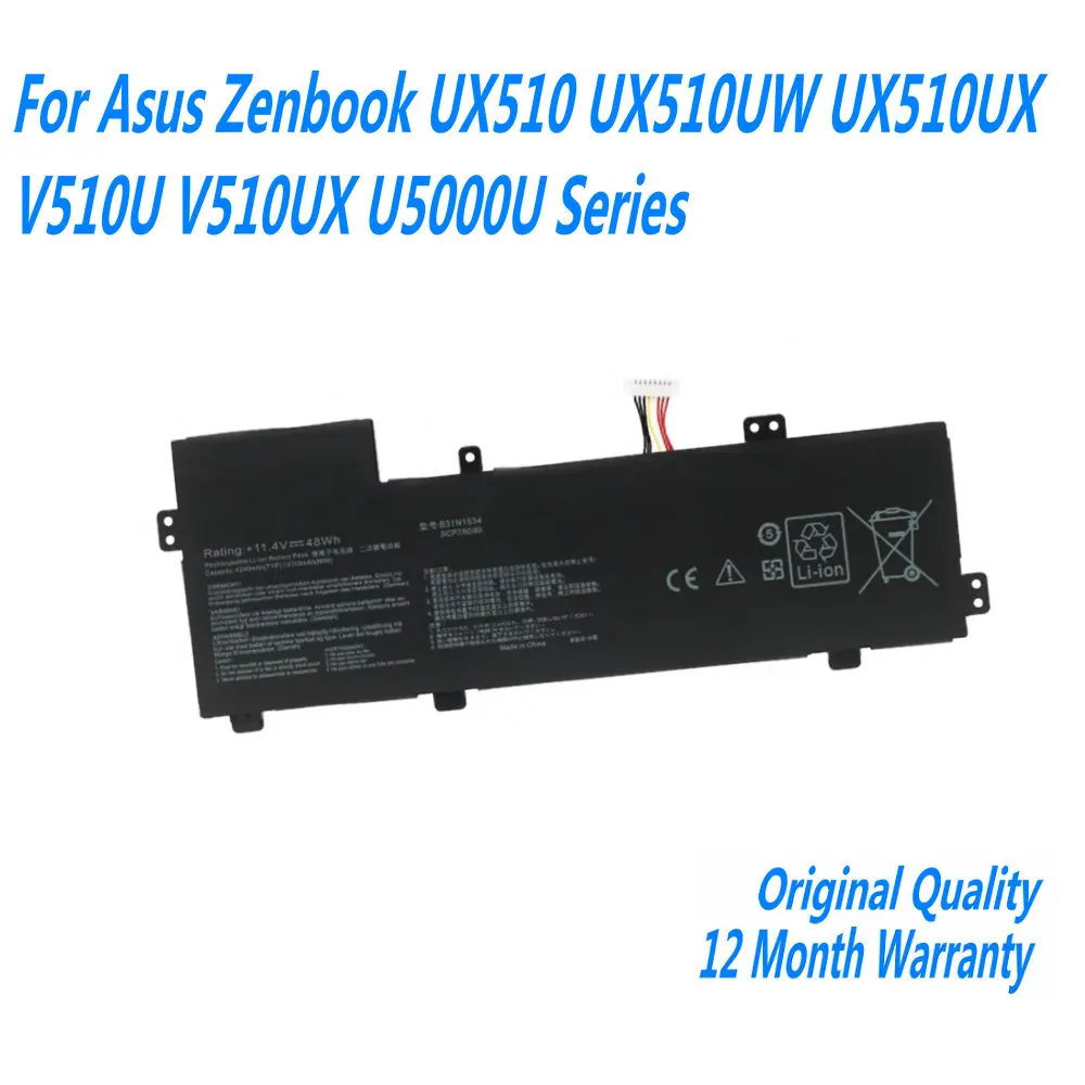 

New 11.4V 48WH B31N1534 3ICP7/60/80 Laptop Battery For Asus Zenbook UX510 UX510UW UX510UX V510U V510UX U5000U Series