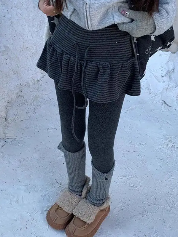 

Retro American Spicy Girl Y2K Striped Drawstring Blouse High Waist A-Line Skirt Teen Girls Commute Style Comfortable Fit