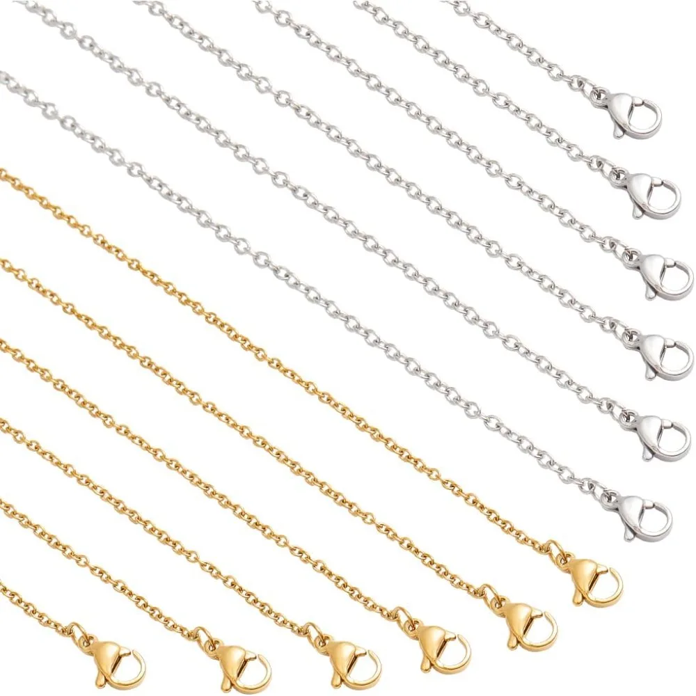 20 Pcs 304 Stainless Steel Chain 2 Styles Bulk Necklace Jewelry Cable Chain Necklaces Set for Beadable making kit