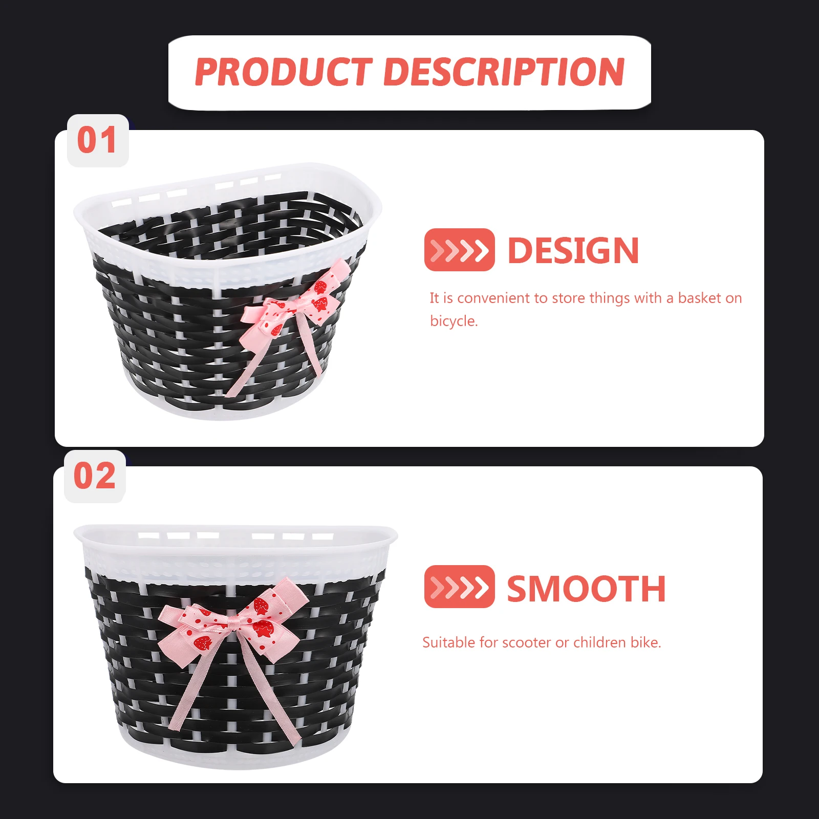 

Scooter Bike Basket Woven Baskets Children Bags and Bicycle Accessories for Kids Plastic Pink Small