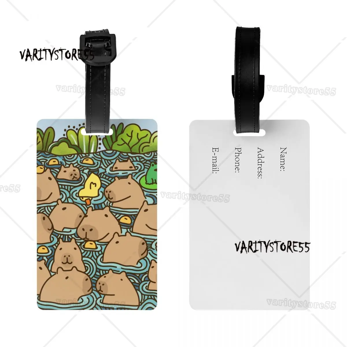 Custom A Pond Full Of Capybara Luggage Tags for Suitcases Funny Baggage Tags Privacy Cover ID Label