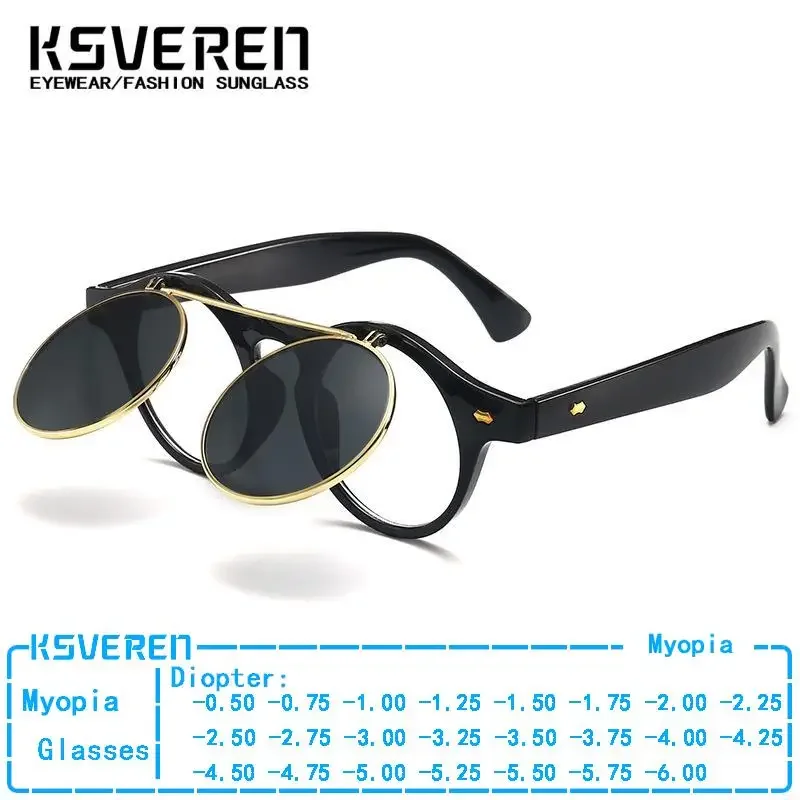 

Vintage Round Blue Light Blocking Myopia Glasses Men Women Flip Up Sunglasses Classic Negative Diopter Prescription Eyewear New