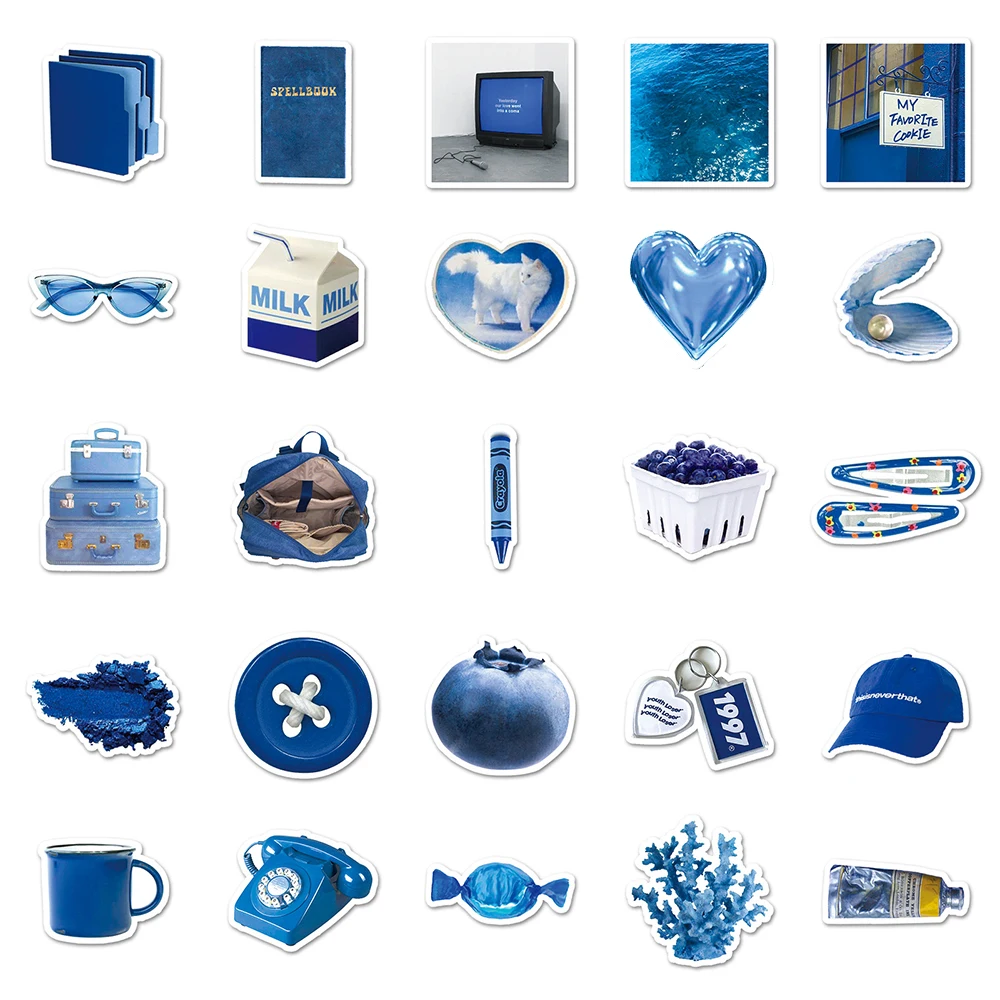 10/30/50pcs Ins Styles Blue Cartoon Stickers DIY Girls Kawaii Sticker for Diary Luggage Phone Bike Bottle Art Decals Decoration