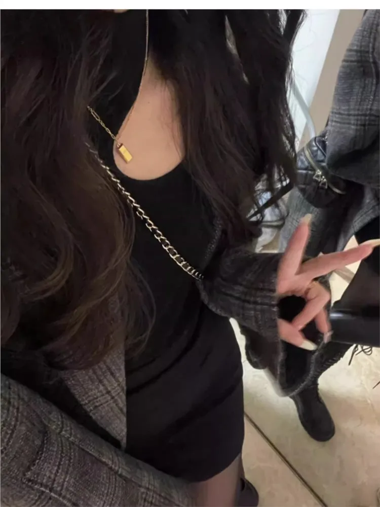 Women Autumn Korean Loose Jacket Plaid Blazer Belted Elegant Fashion Female Suit Jacket Party Business Workwear Coat New