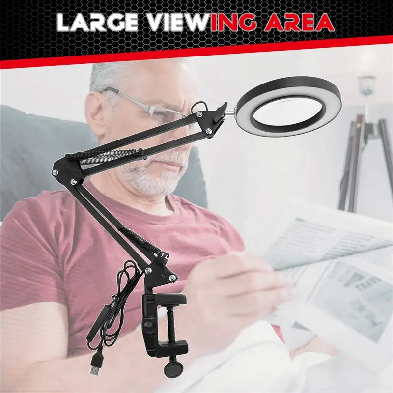 AT05-10X Magnifying Glass With Light And Clamp 3 Color Modes 10 Brightness Adjustable Magnifying Desk Lamp For Crafts Reading