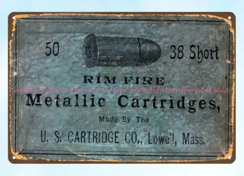 US cartridge co 38 short rimfire ammo metal tin sign art prints