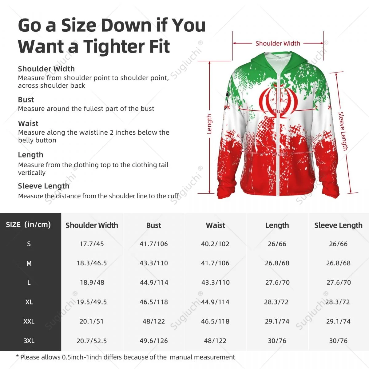 Iran Vlag Zonbescherming Hoodie Zonnebrandcrème Kleding Vissen Fietsen Snel Droog Lange Mouw Met Rits Polyester