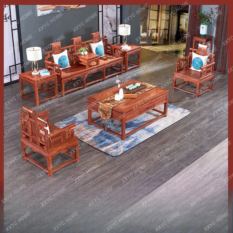 LRed Jinhong furniture hedgehog red sandalwood living room sofa combination solid wood antique hook rosewood