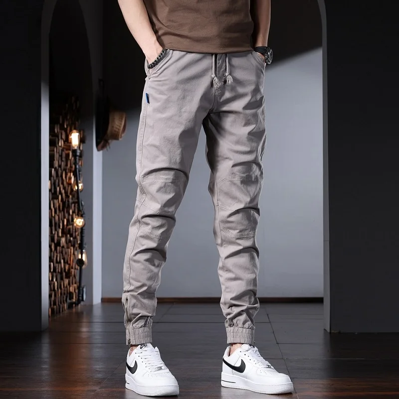 Pantalon décontracté en coton gris pour hommes, Streetwear de style coréen, coupe couvertes, proximité commandée, Wstring FjCP2RAM