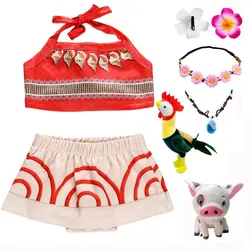 Baby Moana Cosplay Costume Toddler Little Girls Summer Tops Pants Layette Party Cosplay Halloween Costume