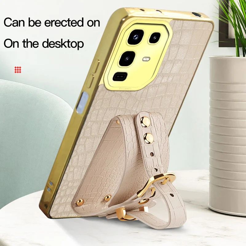 Capa de telefone de couro PU com padrão de crocodilo para Infinix Note 50 Pro 4G Silicone Soft Capa traseira com suporte e alça de pulso