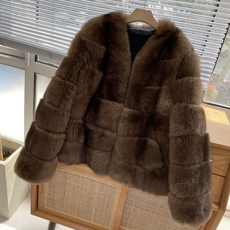 سميكة الدافئة السمور جولة الرقبة تقليد الثعلب الشعر المألوف الملابس الشباب الملابس النسائية الخريف الشتاء المرأة معاطف فو الفراء #5