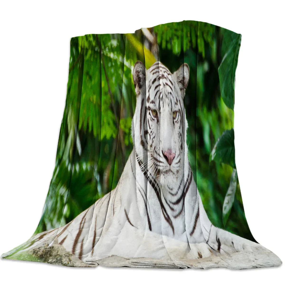 

3d Printed Blanket Lightweight Super Soft Cozy Green Forest Animal White Tiger Stone Blanket Children Birthday Christmas Gift