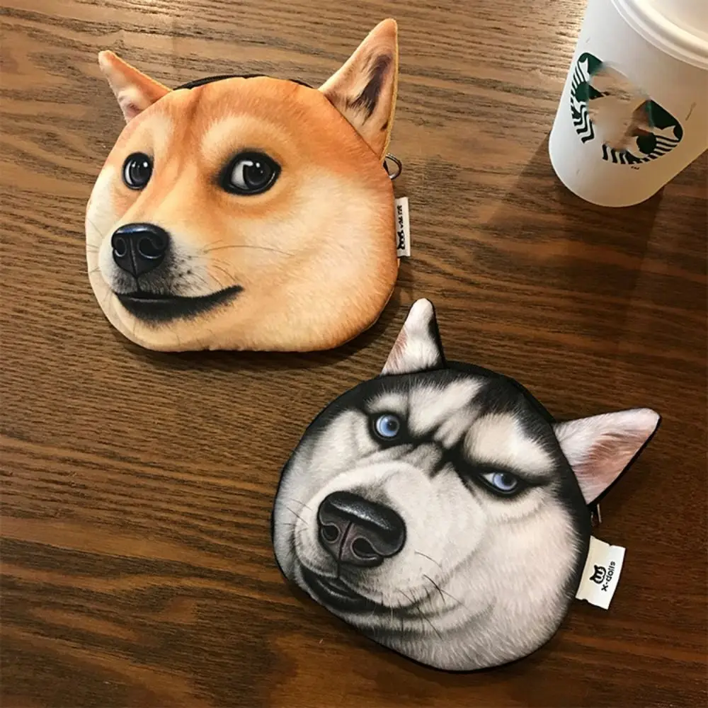 Dog Expression Dog Pattern Coin Purse Bulldog Siberian Husky Change Storage Bag Lipstick Cosmetic Bag Coin Money Bags