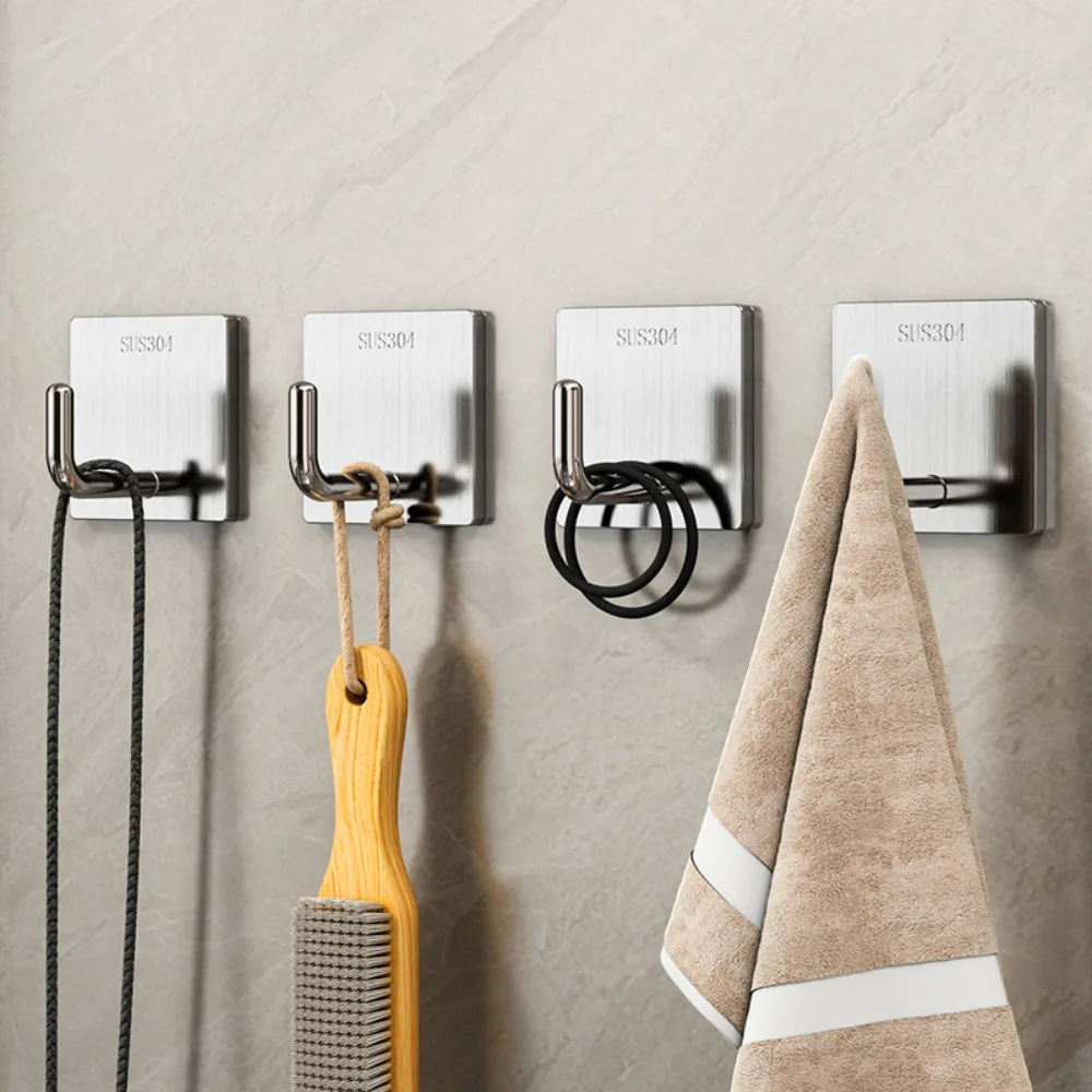 

20PCS Strong Adhesive Stainless Steel Hook Rustproof Multi-Purpose Non Perforated Hook Square Thickened Strong Adhesive Hook