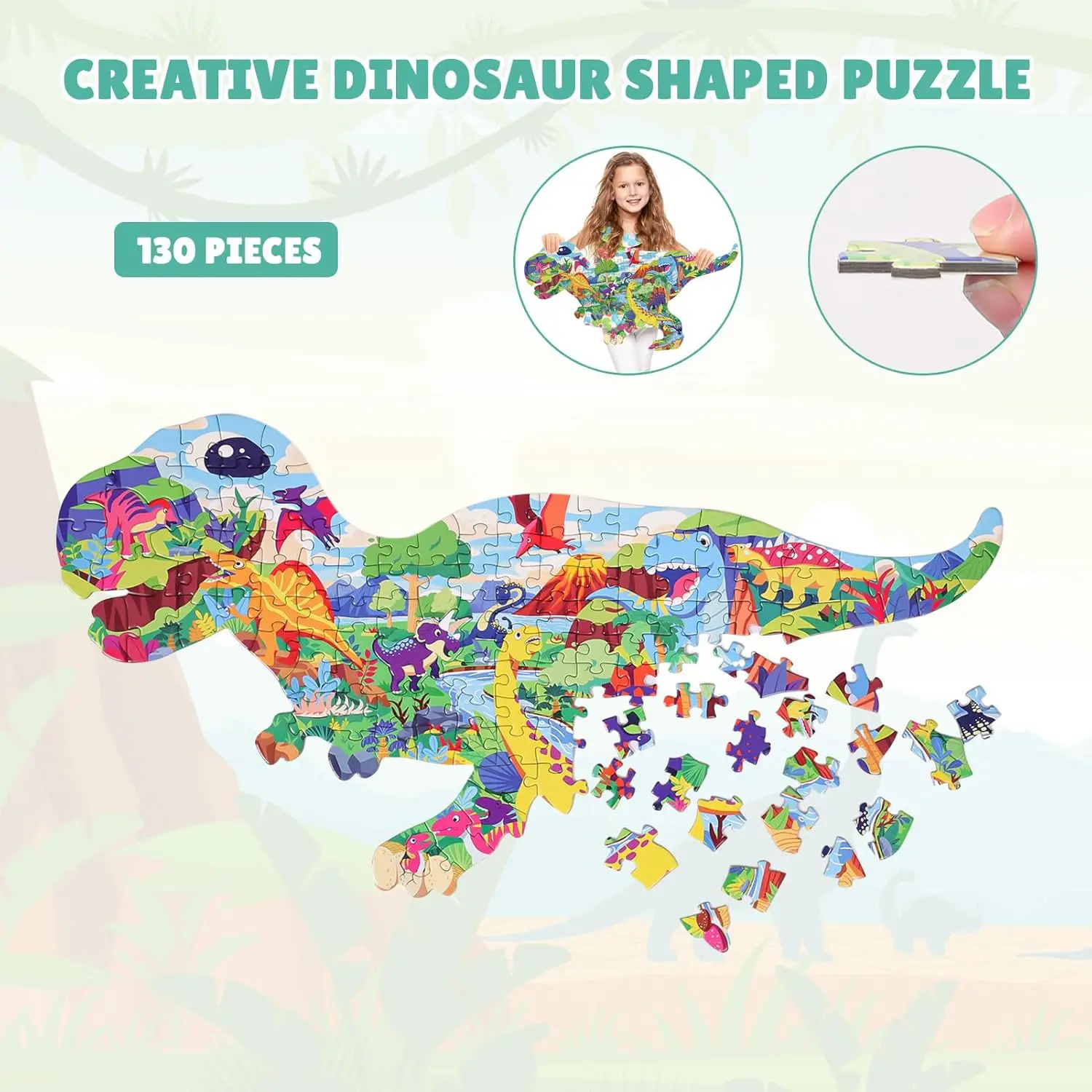 Hahowa Dinosauro Puzzle Giochi per bambini Paesaggio per 3 anni Apprendimento Puzzle di animali Giocattoli educativi Regali di compleanno per bambini