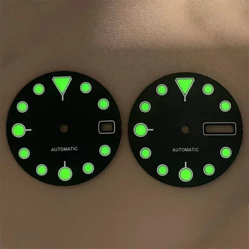 Cadran NH35 C3 vert lumineux 28.5mm, cadran simple/Double calendrier adapté pour NH35 NH36 4R36, mouvement automatique SKX007, cadrans de montre, nouveau