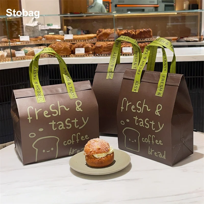 

StoBag 10pcs Brown Non-woven Insulation Bags Tote Portable for Food Bread Drinks Package Delivery Keep Warm Cold Reusable Pouch