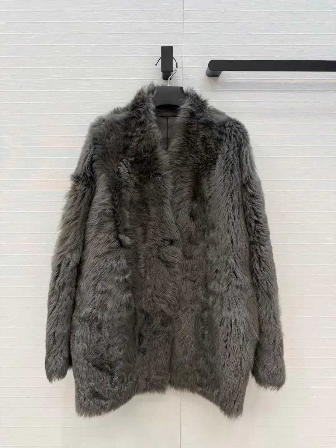 Women Luxury Toscana Sheepskin Fur Integrated Coat, Imported From Italy, Mink Fur Collar, Natural Curly Wool, Stand Collar H Cut