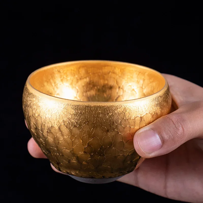 Jianzhan-Gilded Master Ceramic Tea Cup, Large Single Cup, Pure Handmade Tea Cup, Gold Oil Drop