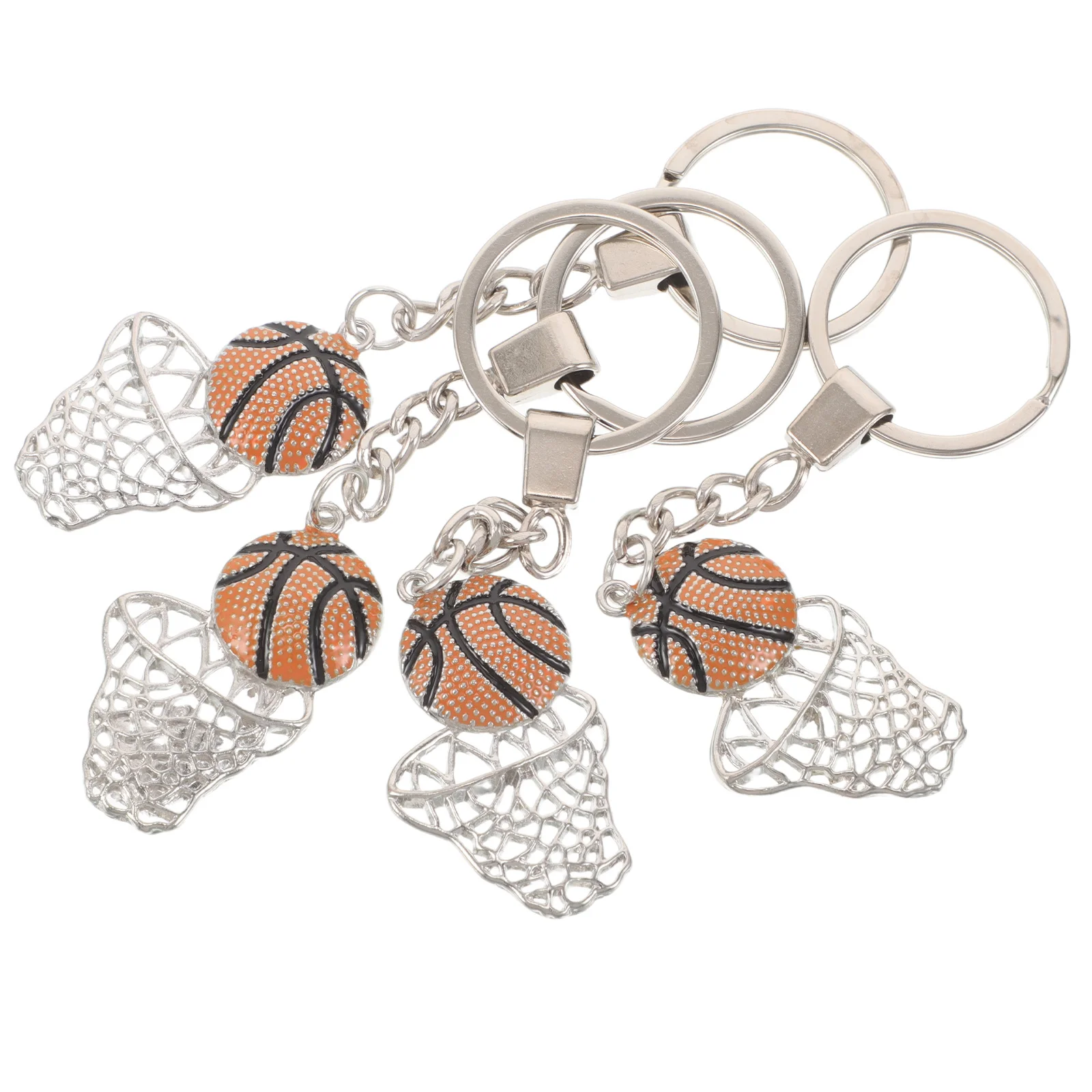 4Pcs Basketball Keychains Hoop Shape Metal Pendant Durable Sports Ball Keyrings for Bags School Carnival Party Favors