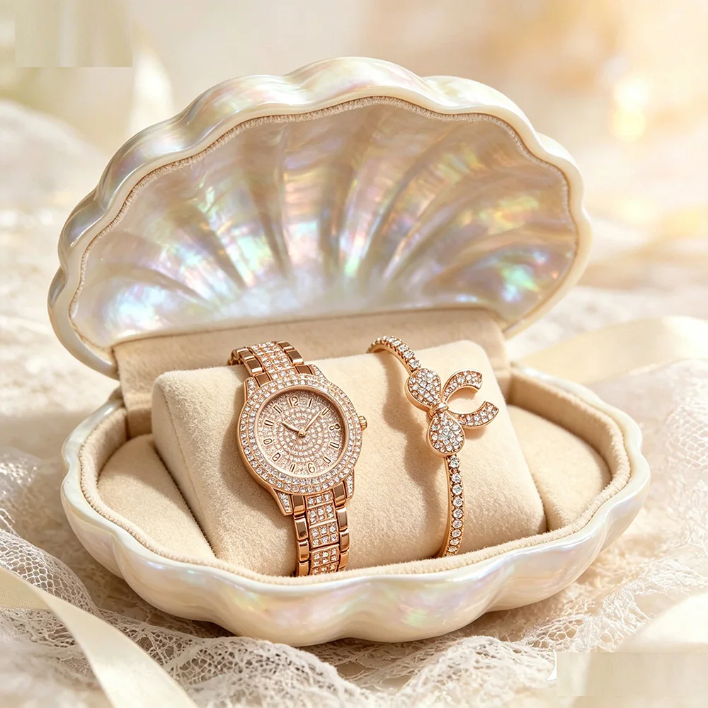 2PCS Simple and Fashionable Women's Watch with Circular Dial and Charming Bracelet, Ideal Gift for Her