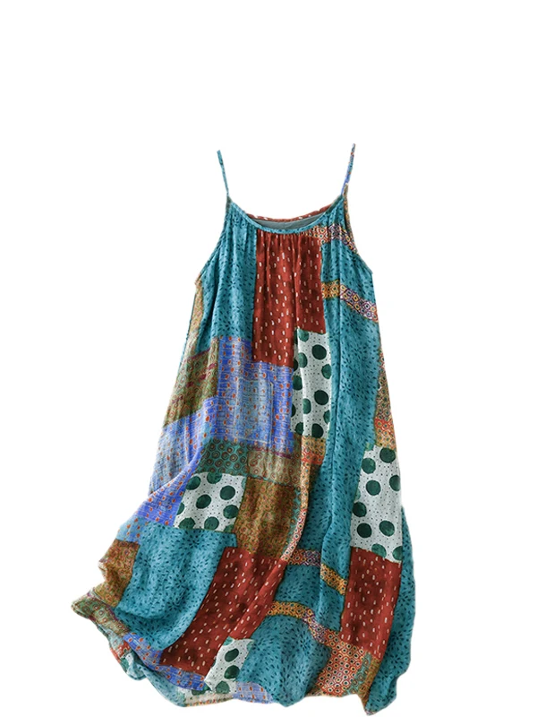 

Ретро деревенская художественная цветная асимметричная юбка женская летняя свободная эластичная длинная юбка трапециевидной формы из смеси хлопка