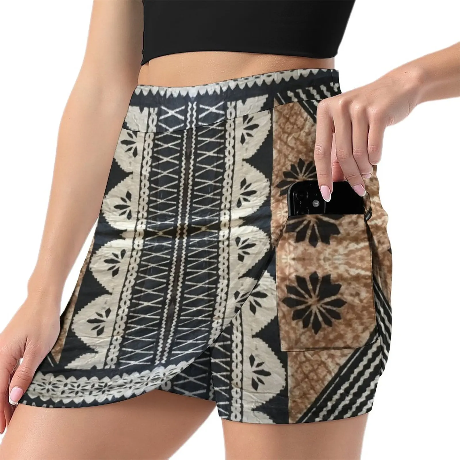 Fijian Tapa Cloth 2 by Hypersphere Light Proof Trouser Skirt skirts for woman short skirts for women