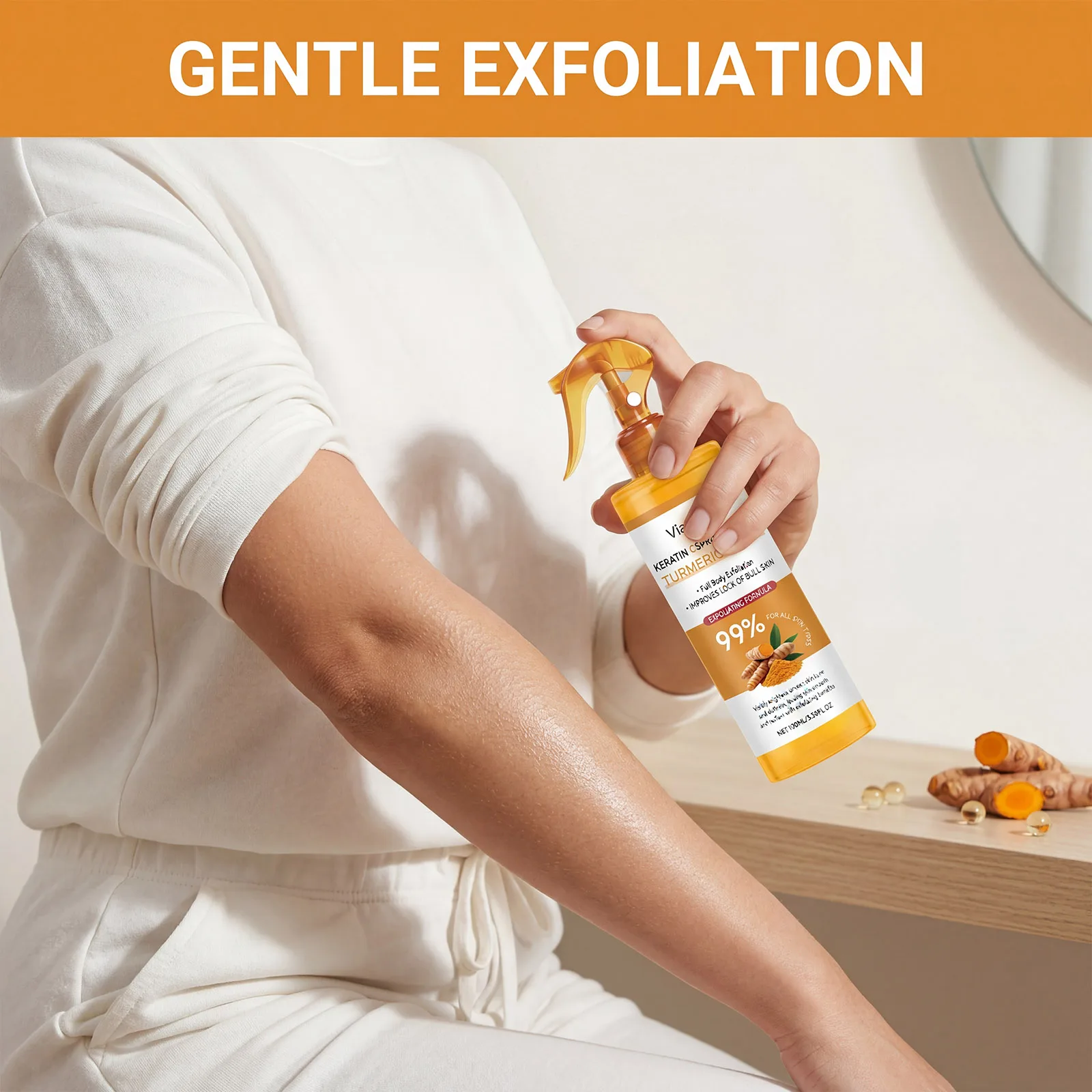 Turmeric Exfoliating Body Spray Gentle Cleansing Smoothing Nourishing Soft Hydrating Mist Dead Skin Remover All Skin Daily Care