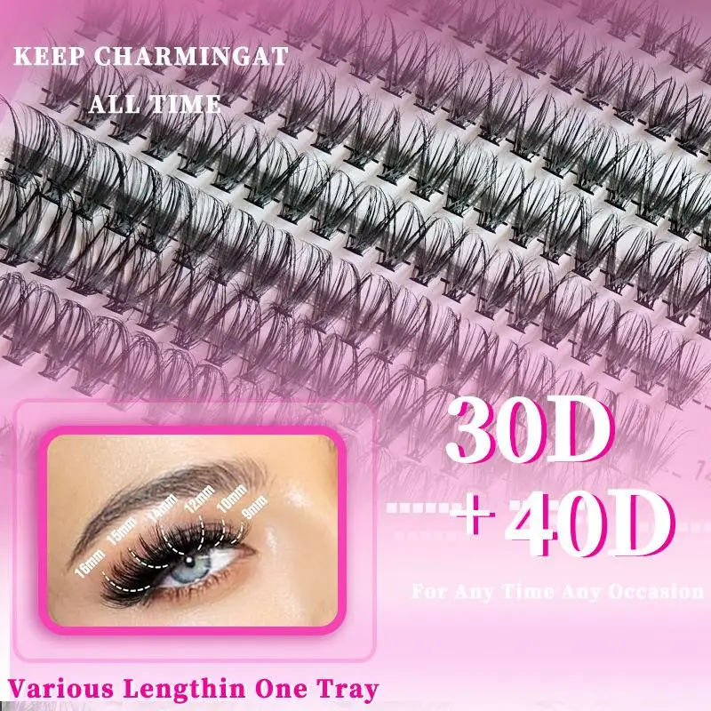 Neues Farb-Wimperncluster-Set: Falsche Wimpernverlängerungen, Kleber und Versiegelung, farbenfrohe, simulierende Wimpern, Make-up-Zubehör