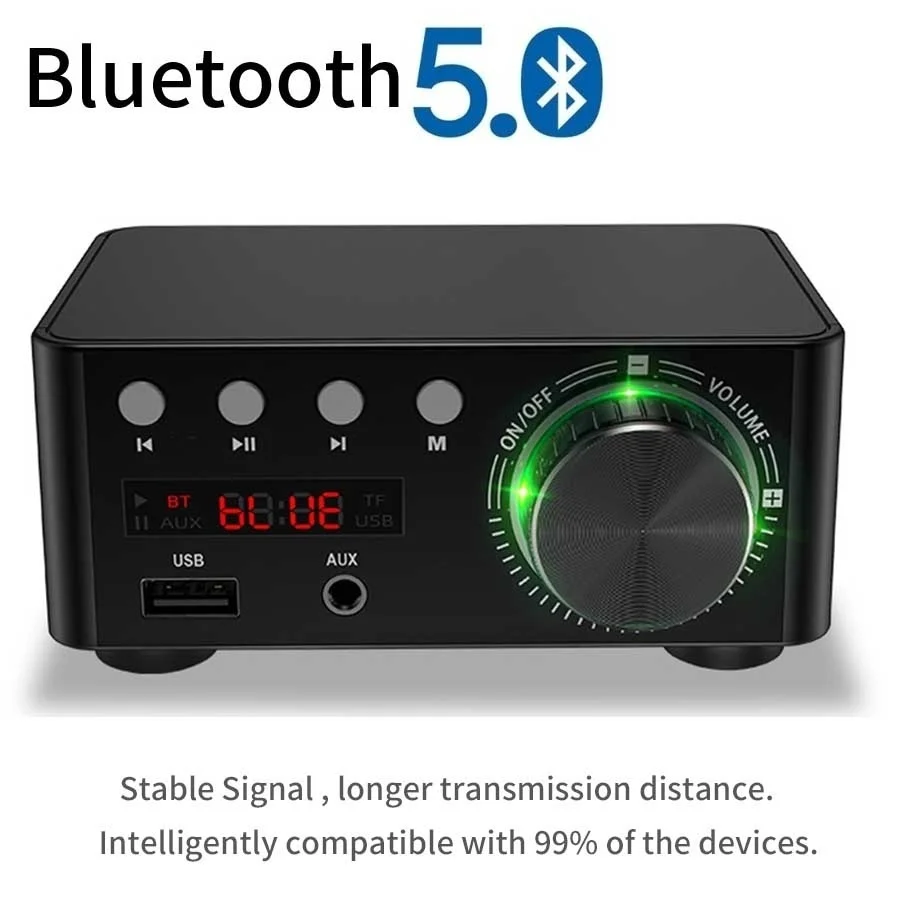 Miniamplificador de Audio HiFi con Bluetooth 5,0, amplificador Digital de clase D, Tpa3116, 50W x 2, USB/AUX IN, para el hogar y el coche