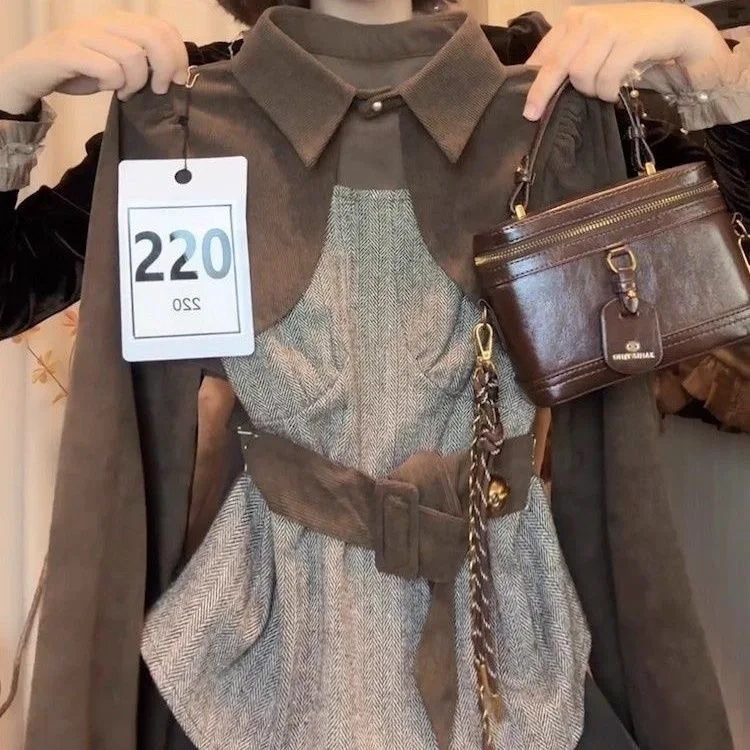 Retro Luxury Color Blo  Collar Long Sve Women's irt Button Splicing Design Comfortable Breathable Polyester Fabric