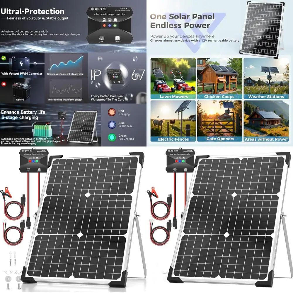 

30W 12V Solar Panel Kit with Trickle Charger, Waterproof Design for Boat, RV, Motorcycle, and Marine Applications