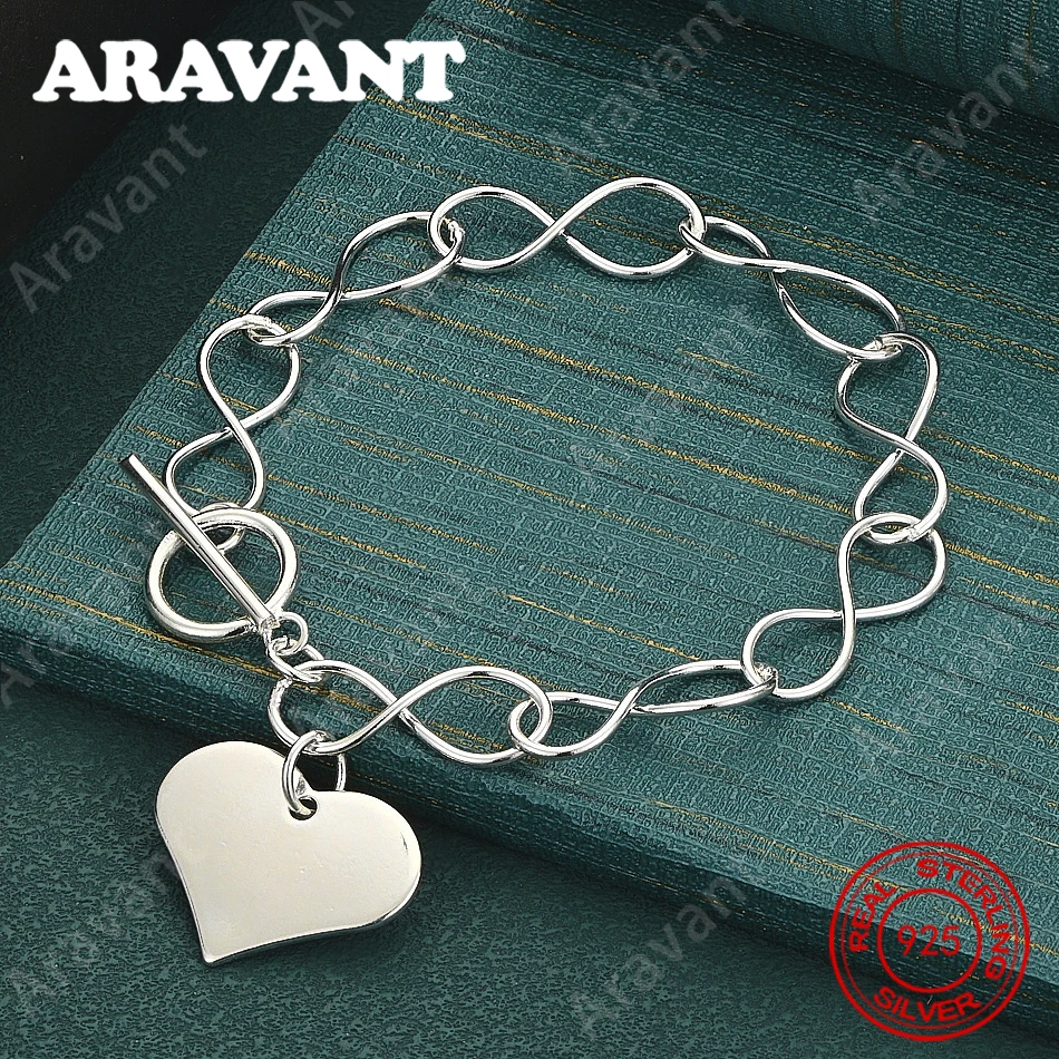 925 Sterling Silver Heart-Shaped Figure-Eight Chain Bracelet - A Fresh And Elegant Women'S Jewelry Design