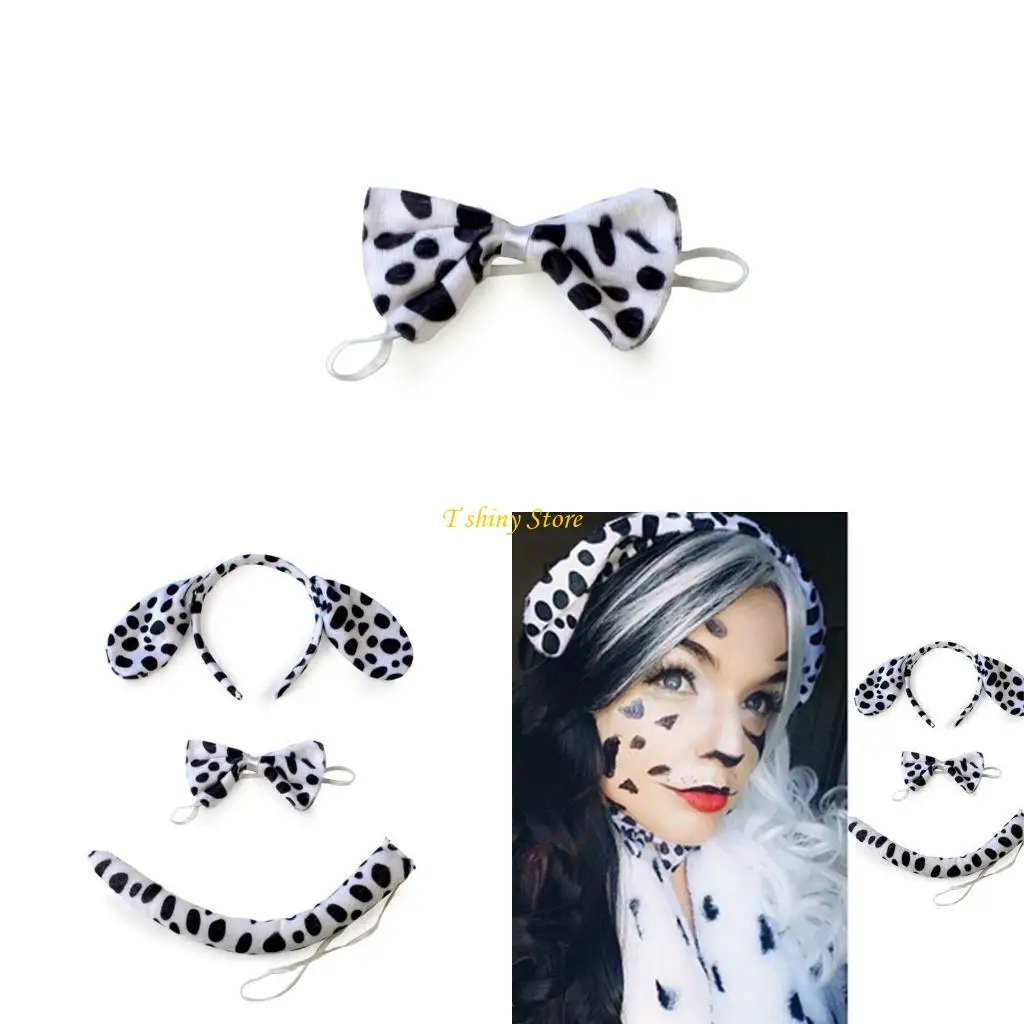 

N58F Animals Cosplay Costume Sets Kids Adult Large Dalmatian Spotty Dog Ears Hea