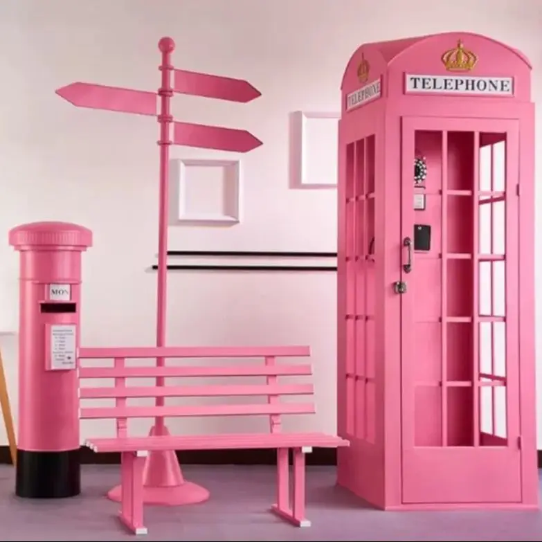 Nanchi Metal Telephone Booth Sculpture Home Wedding Party Decor Ornaments Props Beautiful Pink 2M High Metal Telephone Booth