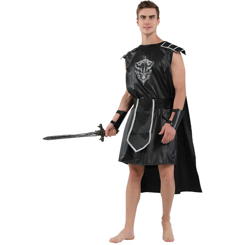 Adulto escuro gladiador romano grego guerreiro trajes para homem halloween masquerade ano novo fantasia vestido