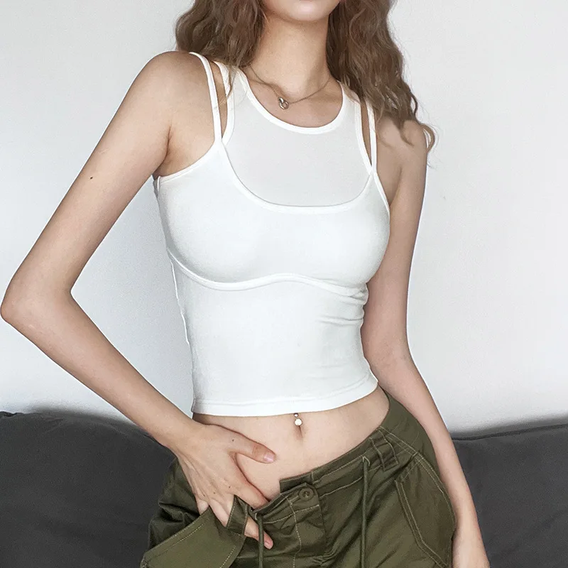 Camiseta sin mangas versátil para mujer, moda de verano 2023, nueva moda, cuello redondo, correa adelgazante, Umbilical abierto, Color sólido